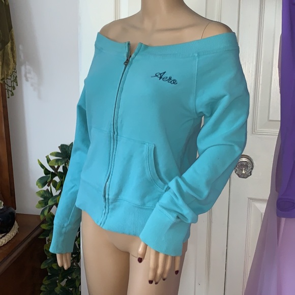 Aeropostale teal Bare cold shoulder zippered athletic jacket S M - Picture 8 of 8